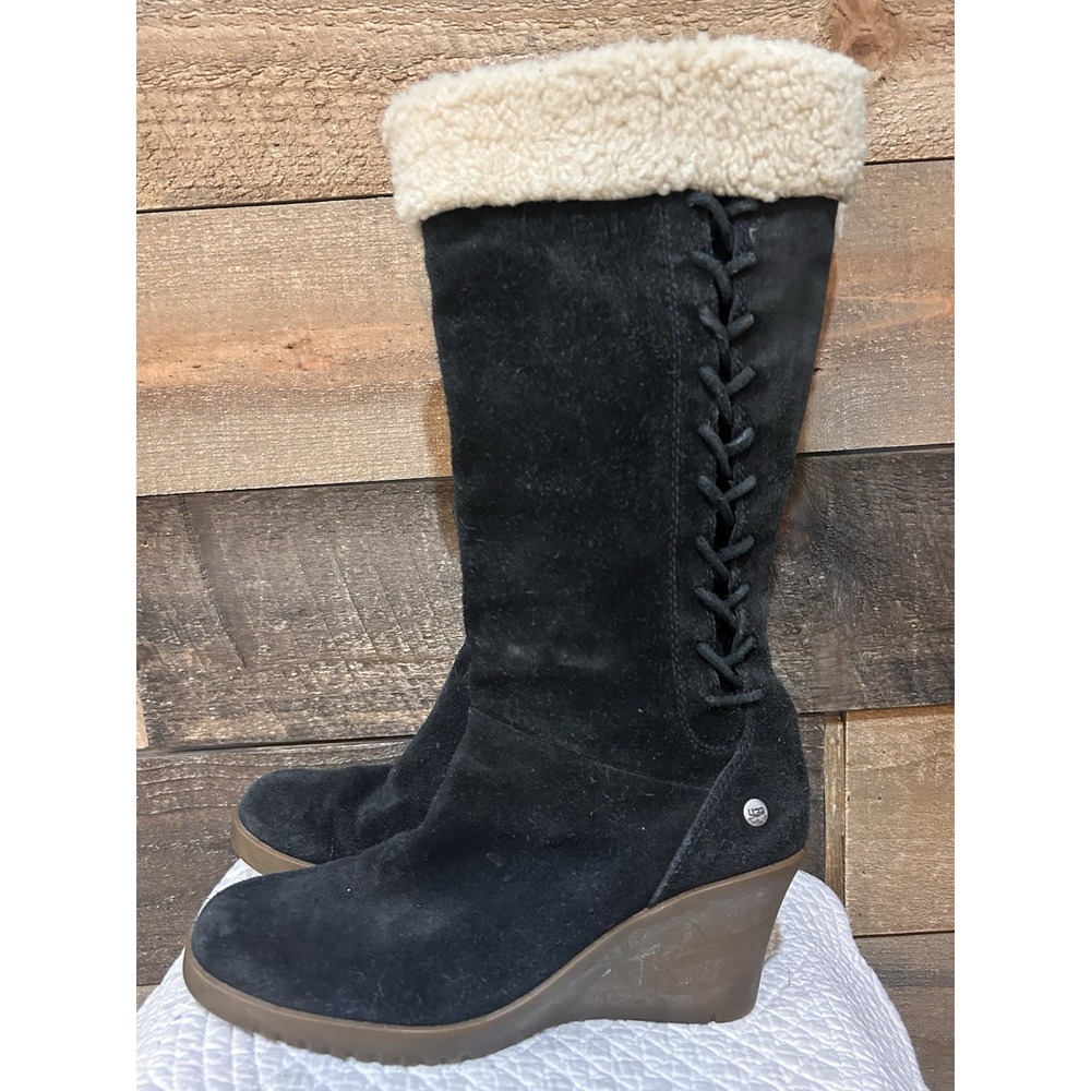 UGG AUSTRALIA 5450 LEATHER & GENUINE SHEEPSKIN WEDGE HEEL BOOTS SZ 7